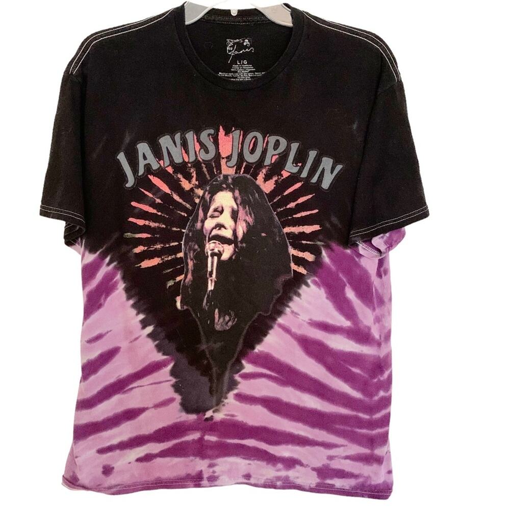 Janis Joplin Black Purple Tie Dye Graphic Tee Large